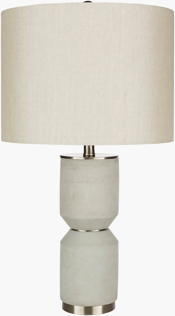 Surya Wells Accent Table Lamp - 27" Height, Stylish Concrete & Steel Design, Cozy Linen Shade For Ambiance Body, Light Gray,Base, Metallic ,Nickel,Shade (Outside), Light Gray,Shade (Inside), White,Finial, Metallic ,Nickel,Harp, Metallic ,Nickel,Cord, Translucent Concrete,Steel,Linen,Iron Lls-001