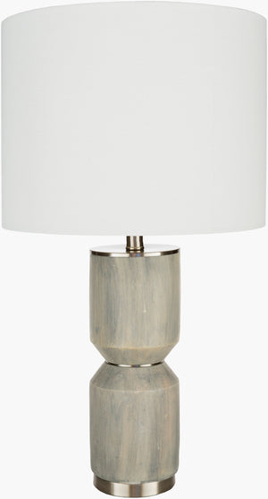 Surya Wells Accent Table Lamp - 27" Height, Stylish Concrete & Steel Design, Cozy Linen Shade For Ambiance Body, Medium Gray,Base, Metallic ,Nickel,Shade, White,Finial, Metallic ,Nickel,Harp, Metallic ,Nickel,Cord, Translucent Concrete,Steel,Linen,Iron Lls-002