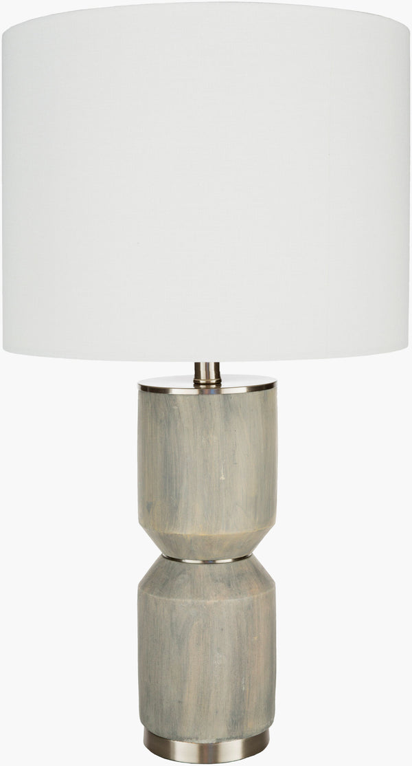 Surya Wells Accent Table Lamp - 27" Height, Stylish Concrete & Steel Design, Cozy Linen Shade For Ambiance Body, Medium Gray,Base, Metallic ,Nickel,Shade, White,Finial, Metallic ,Nickel,Harp, Metallic ,Nickel,Cord, Translucent Concrete,Steel,Linen,Iron Lls-002