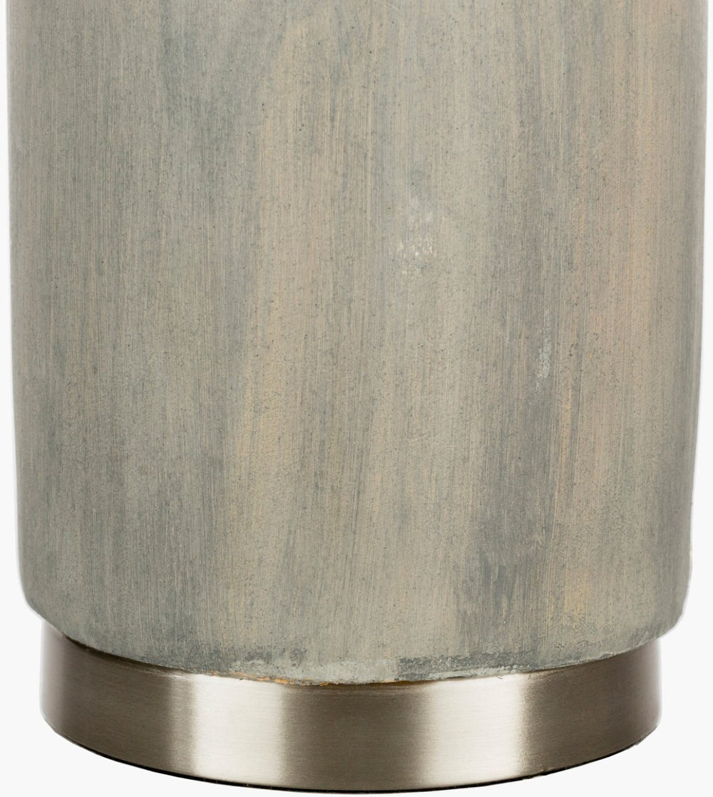Surya Wells Accent Table Lamp - 27" Height, Stylish Concrete & Steel Design, Cozy Linen Shade For Ambiance Body, Medium Gray,Base, Metallic ,Nickel,Shade, White,Finial, Metallic ,Nickel,Harp, Metallic ,Nickel,Cord, Translucent Concrete,Steel,Linen,Iron Lls-002