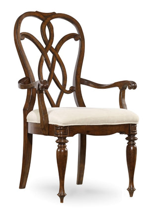 Hooker Furniture Leesburg Mahogany Splatback Arm Chair With Upholstered Seat, Ribbon-Motif Fretwork & Distressing 5381-75300