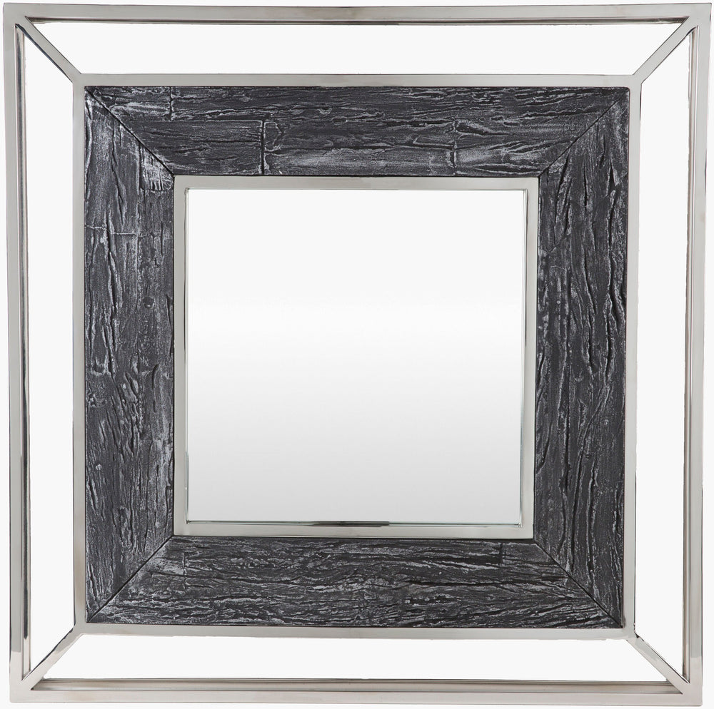 Surya Allure 32" Square Mirror - Modern Home Decor Accent, Stylish Design, Easy Care & 30-day Warranty Frame, Charcoal Stainless Steel Llu002-3232