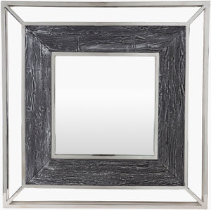 Surya Allure 32" Square Mirror - Modern Home Decor Accent, Stylish Design, Easy Care & 30-day Warranty Frame, Charcoal Stainless Steel Llu002-3232