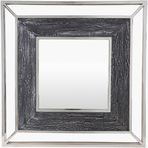 Surya Allure 32" Square Mirror - Modern Home Decor Accent, Stylish Design, Easy Care & 30-day Warranty Frame, Charcoal Stainless Steel Llu002-3232