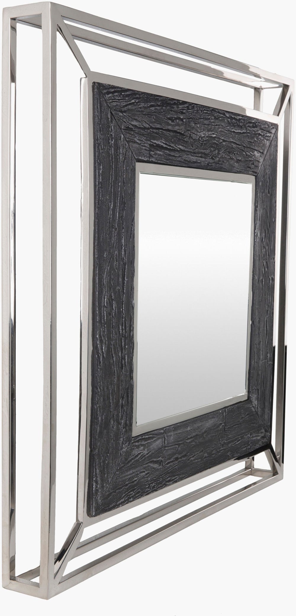 Surya Allure 32" Square Mirror - Modern Home Decor Accent, Stylish Design, Easy Care & 30-day Warranty Frame, Charcoal Stainless Steel Llu002-3232