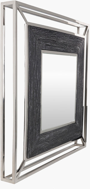 Surya Allure 32" Square Mirror - Modern Home Decor Accent, Stylish Design, Easy Care & 30-day Warranty Frame, Charcoal Stainless Steel Llu002-3232