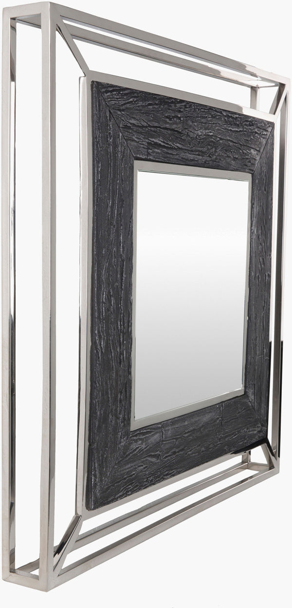 Surya Allure 32" Square Mirror - Modern Home Decor Accent, Stylish Design, Easy Care & 30-day Warranty Frame, Charcoal Stainless Steel Llu002-3232