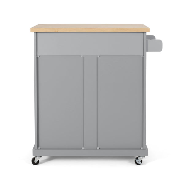 English Elm Christopher Knight Home® - Kitchen Island Cart Grey with Solid Rubberwood Top, Mobile Storage Cabinet, Drawer, Towel Rack, Wheels 67795.00NATGRY