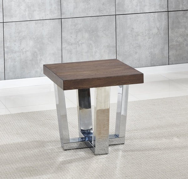 English Elm Steve Silver - Laredo Side Table - Rustic Modern Charm With Chestnut Finish & Sleek Chrome Base For Any Space B081P157761-GIGA
