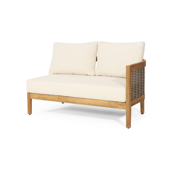 English Elm Brooklyn Outdoor 4 Piece Acacia Wood Sectional Set with Beige Cushions Teak Finish N773OS00113B