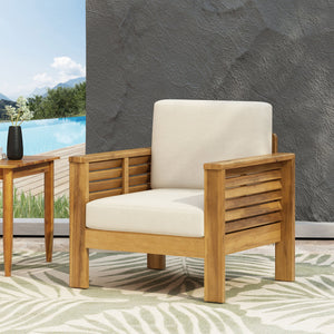 English Elm Christopher Knight Home® - Outdoor Acacia Wood Club Chairs with Water-Resistant Cushions, Durable Frame, Stylish Shutter Slat Design Brown+Beige 70692.00