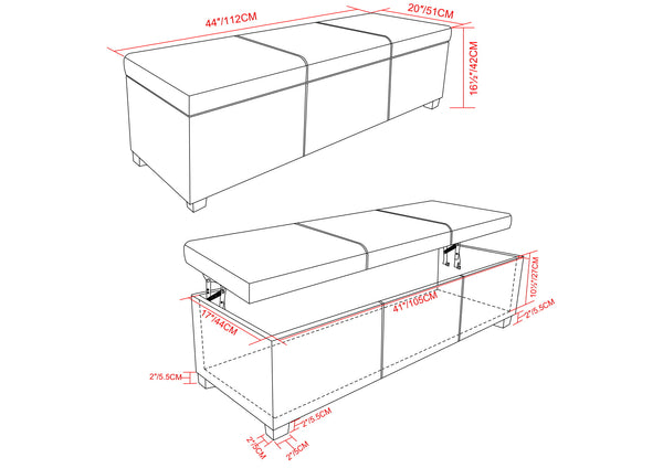 English Elm Avalon Lift Top Rectangular Ottoman - Tanners Brown Vegan Leather With Hidden Storage & Style B136P158648