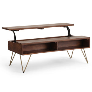 English Elm Hunter Lift Top Coffee Table In Umber Brown - Handcrafted Mango Wood With Industrial Flair & Storage B136P158730