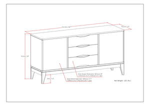 English Elm Harper Solid Hardwood Sideboard Buffet in Walnut Brown – Handcrafted Rubberwood, Mid-Century Storage Solution B136P158723