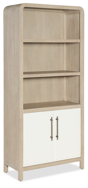 Hooker Furniture Brixton Bookcase With Two-Tone Elm & Ivory Doors, Adjustable Shelves, Concealed Storage, 80"H 6022-10445-80