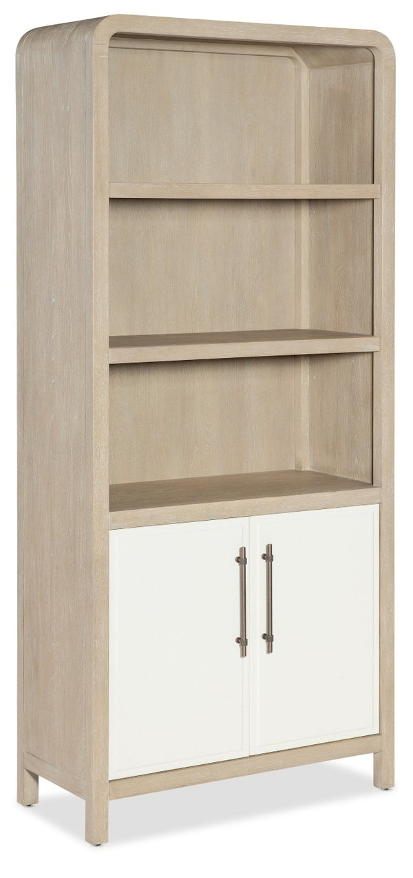 Hooker Furniture Brixton Bookcase With Two-Tone Elm & Ivory Doors, Adjustable Shelves, Concealed Storage, 80"H 6022-10445-80