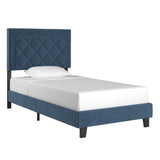 Homelegance By Top-Line Terrell Black Finish Frame with Velvet Fabric Platform Twin Bed Blue Velvet