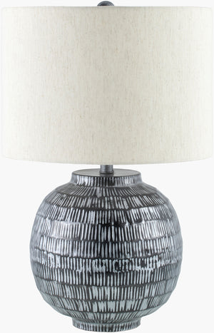Surya Lomo Industrial Rustic Accent Table Lamp - 26" Tall, Iron Body, Cotton Shade & Mango Wood Finial Body, Black,Shade (Outside), Beige,Shade (Inside), White,Finial, Black,Harp, Black,Cord, Black Iron,Cotton,Cotton,Cotton,Metal,Mango Wood Lmo-001