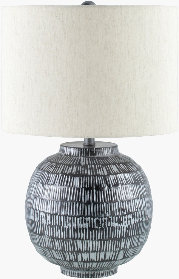 Surya Lomo Industrial Rustic Accent Table Lamp - 26" Tall, Iron Body, Cotton Shade & Mango Wood Finial Body, Black,Shade (Outside), Beige,Shade (Inside), White,Finial, Black,Harp, Black,Cord, Black Iron,Cotton,Cotton,Cotton,Metal,Mango Wood Lmo-001