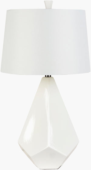 Surya Enigma 27" Ceramic Accent Table Lamp With Elegant White Faux Silk Shade For Modern Homes Body, White,Shade, White,Finial, White,Harp, Metallic ,Nickel Ceramic,Polyester Lmp-1016
