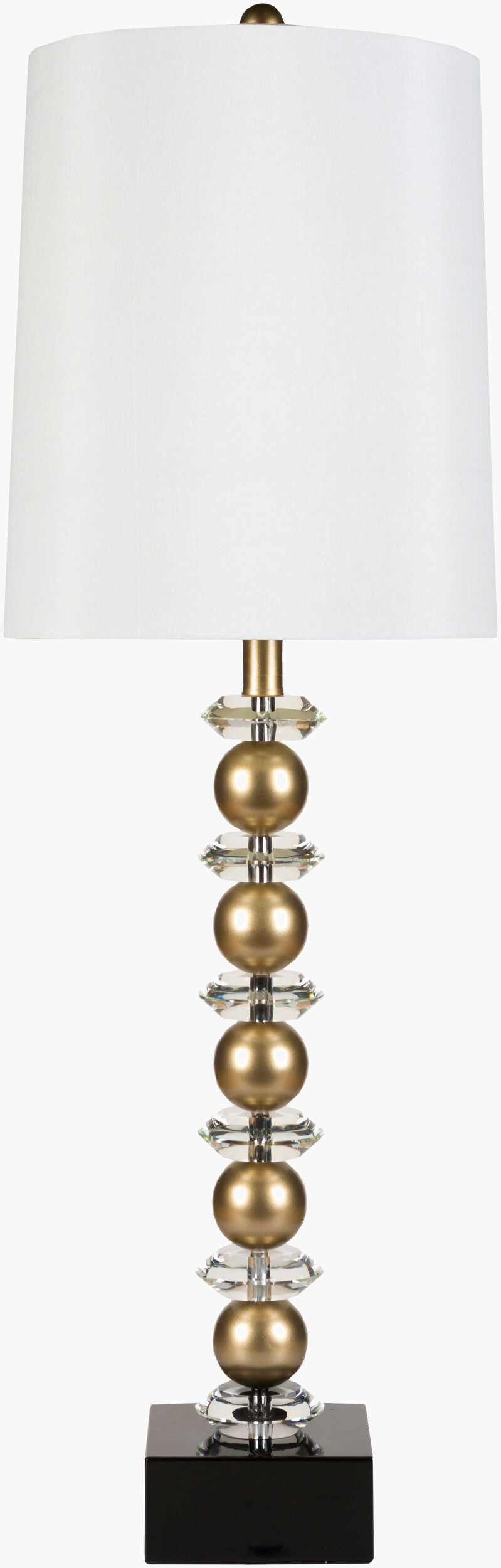 Surya Sanford Crystal And Brass Accent Table Lamp - 35" Tall, Luxurious Faux Silk Shade For Elegant Lighting Base, Black Crystal,Brass,Metal,Faux Silk,Cotton Lmp-1020