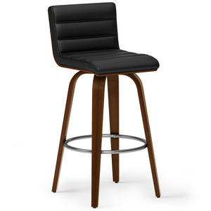 English Elm Roland Swivel Bar Stool – Chic Black Vegan Leather With Mid-Century Modern Design For Any Space B136P159556-GIGA