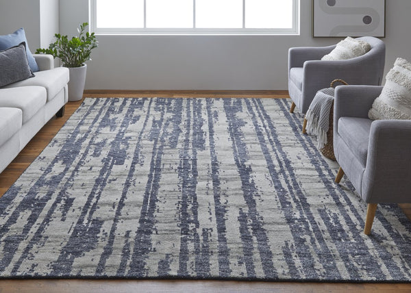 Feizy Rugs Altmar Hand Knotted Wool Rug - Modern Bohemian Style With Abstract Stripes For Any Interior Design Blue,Gray,Taupe Wool T18t6035nvybgep00