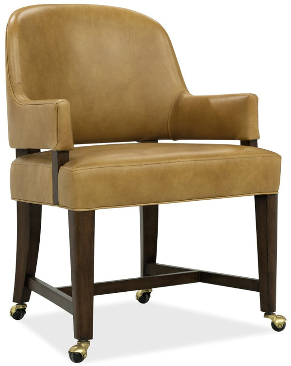 Hooker Furniture Archives Leather-Upholstered Game Chair With Barrel-Back, Casters & Classic Walnut Finish For Dining 6123-75800-89
