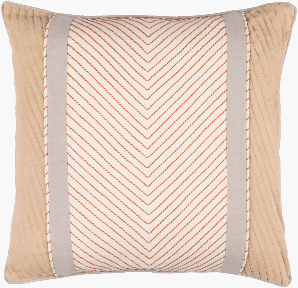 Surya Leona 20”X20” Global Flair Accent Pillow - Cotton & Linen Blend For Timeless Comfort & Style Tan Cotton,Linen Ln004-2222p