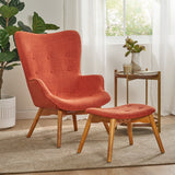 Christopher Knight Home® - Noble House - Hariata Mid-Century Modern Wingback Fabric Chair and Ottoman Set