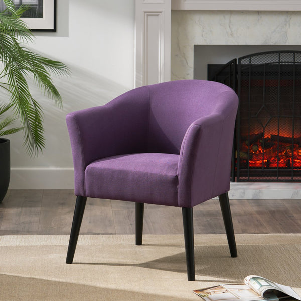 English Elm Arm Chair Plum Fabric Upholstered Accent Seat with Black Birch Legs for Living Room 59258.00PLU