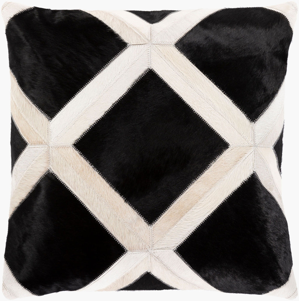 Surya Lana 20"L X 20"W Rustic Charm Accent Pillow - Luxurious Hair On Hide & Cotton Blend For Home Decor Black Hair On Hide,Polyester,Cotton Lna001-2020