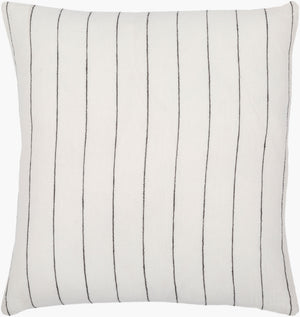 Surya Linen Stripe Buttoned Accent Pillow - 18"L X 18"W, Timeless Country Cottage Charm For Your Home White Linen,Linen Lnb001-2020d