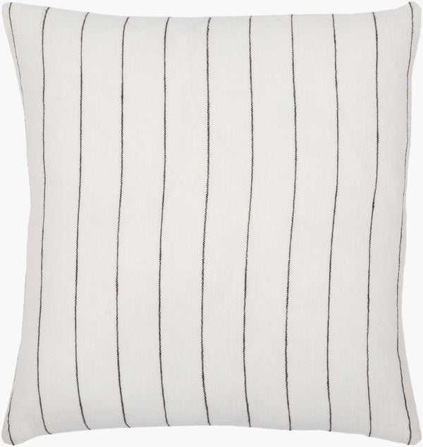 Surya Linen Stripe Buttoned Accent Pillow - 18"L X 18"W, Timeless Country Cottage Charm For Your Home White Linen,Linen Lnb001-2020d