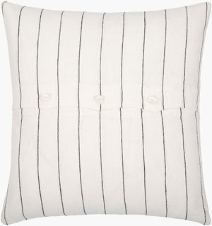 Surya Linen Stripe Buttoned Accent Pillow - 18"L X 18"W, Timeless Country Cottage Charm For Your Home White Linen,Linen Lnb001-2020d