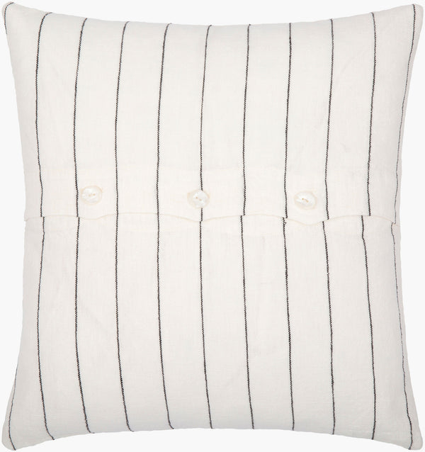 Surya Linen Stripe Buttoned Accent Pillow - 18"L X 18"W, Timeless Country Cottage Charm For Your Home White Linen,Linen Lnb001-2020d