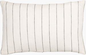Surya Linen Stripe Buttoned Accent Pillow - 18"L X 18"W, Timeless Country Cottage Charm For Your Home White Linen,Linen Lnb001-2020d