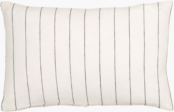 Surya Linen Stripe Buttoned Accent Pillow - 18"L X 18"W, Timeless Country Cottage Charm For Your Home White Linen,Linen Lnb001-2020d