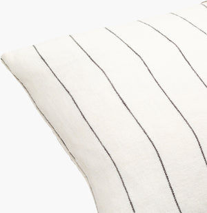 Surya Linen Stripe Buttoned Accent Pillow - 18"L X 18"W, Timeless Country Cottage Charm For Your Home White Linen,Linen Lnb001-2020d