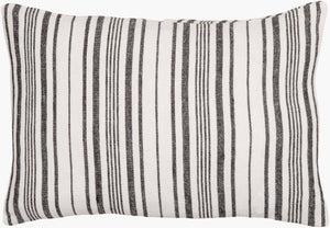 Surya Linen Stripe Buttoned Lumbar Pillow - 13"L X 20"W, Rustic Cottage Charm, Easy Care Comfort Cream Linen,Linen Lnb002-1320