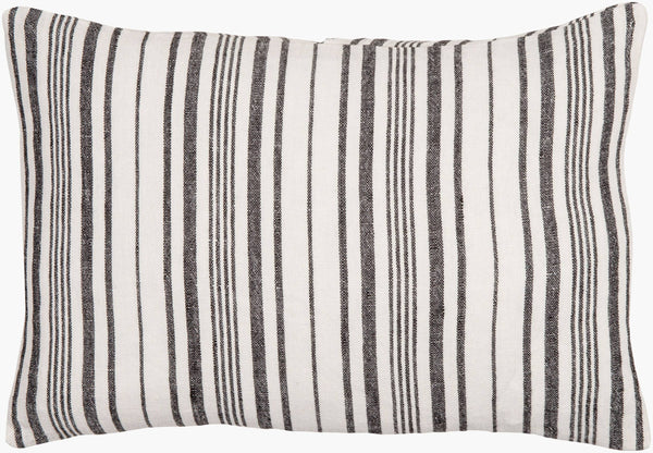 Surya Linen Stripe Buttoned Lumbar Pillow - 13"L X 20"W, Rustic Cottage Charm, Easy Care Comfort Cream Linen,Linen Lnb002-1320