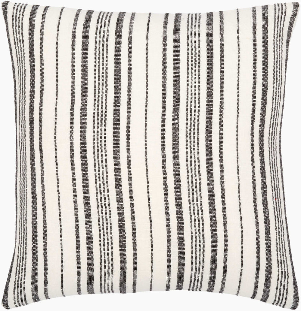 Surya Linen Stripe Buttoned Accent Pillow - 18"L X 18"W, Timeless Country Cottage Charm For Your Home Cream Linen,Linen Lnb002-1818d