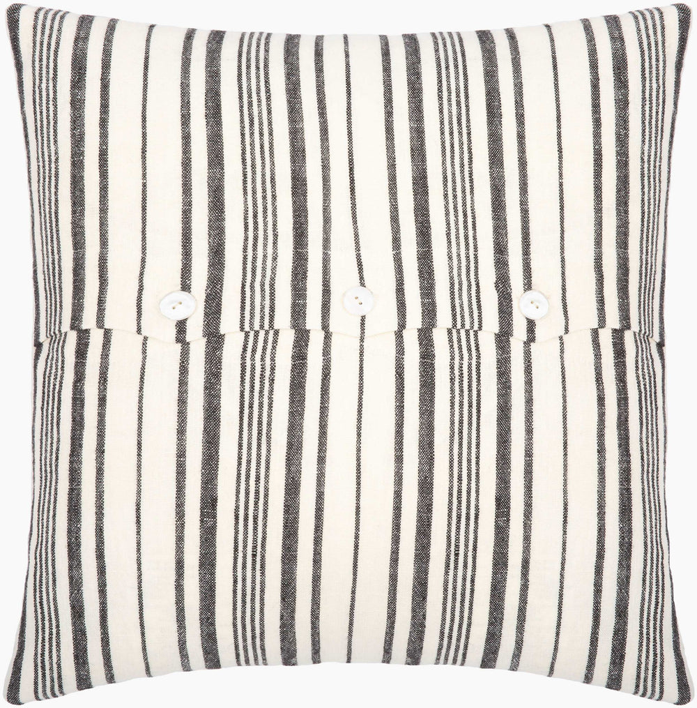 Surya Linen Stripe Buttoned Lumbar Pillow - 13"L X 20"W, Rustic Cottage Charm, Easy Care Comfort Cream Linen,Linen Lnb002-1320