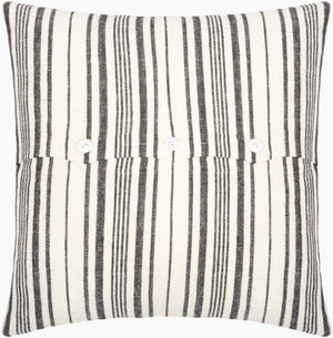 Surya Linen Stripe Buttoned Lumbar Pillow - 13"L X 20"W, Rustic Cottage Charm, Easy Care Comfort Cream Linen,Linen Lnb002-1320