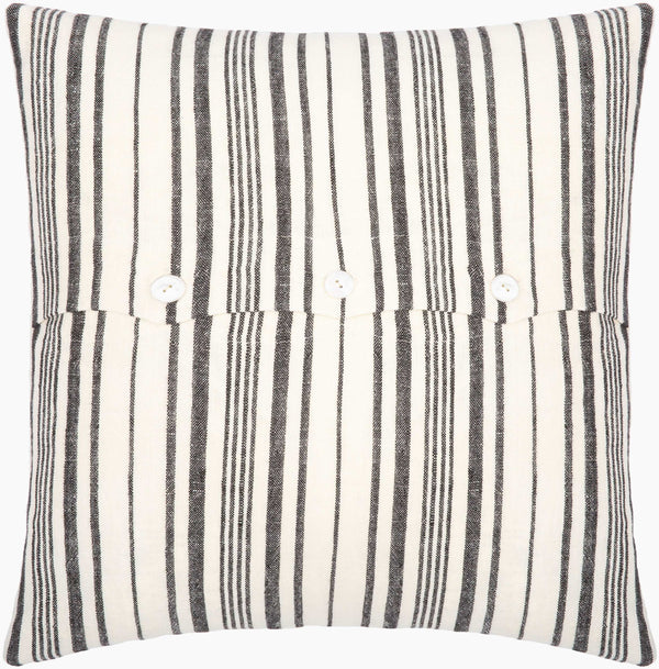 Surya Linen Stripe Buttoned Lumbar Pillow - 13"L X 20"W, Rustic Cottage Charm, Easy Care Comfort Cream Linen,Linen Lnb002-1320
