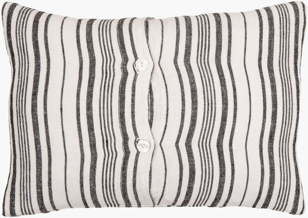 Surya Linen Stripe Buttoned Lumbar Pillow - 13"L X 20"W, Rustic Cottage Charm, Easy Care Comfort Cream Linen,Linen Lnb002-1320