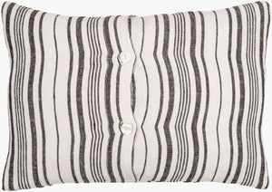 Surya Linen Stripe Buttoned Accent Pillow - 18"L X 18"W, Timeless Country Cottage Charm For Your Home Cream Linen,Linen Lnb002-1818d