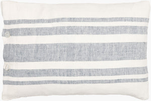 Surya Linen Stripe Lumbar Pillow Buttoned Cottage Accent for Sofa Bed or Armchair LNB003-1320D