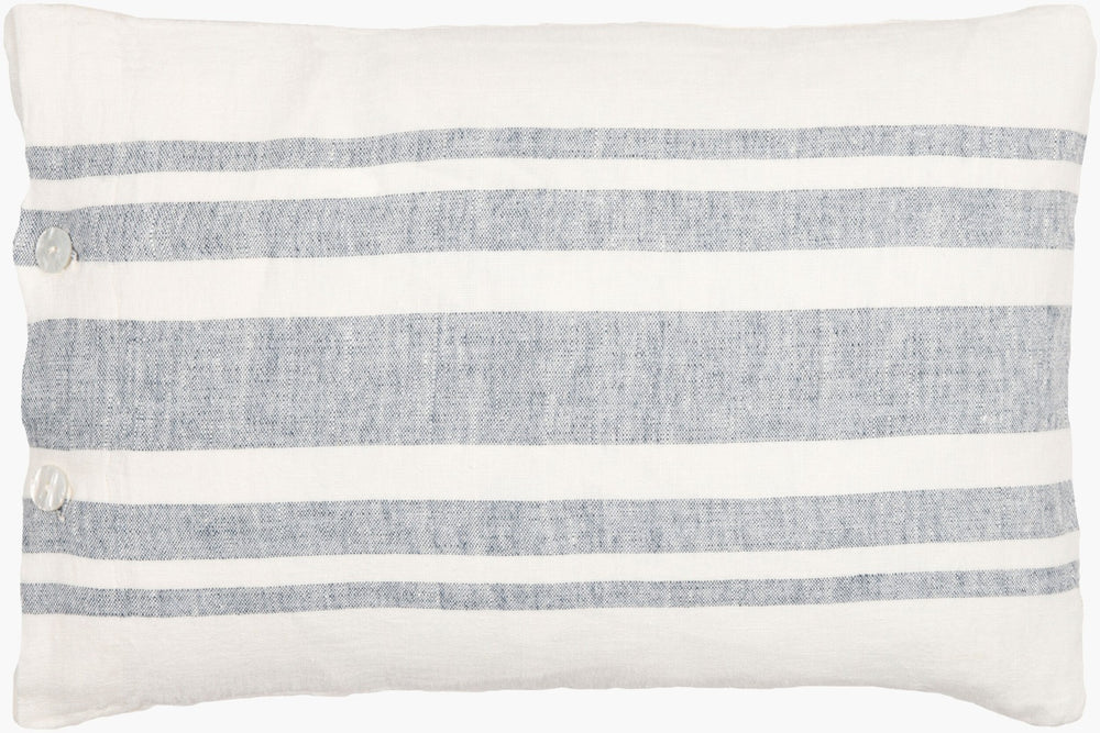 Surya Linen Stripe Lumbar Pillow Buttoned Cottage Style Accent for Sofa or Bed LNB003-1320