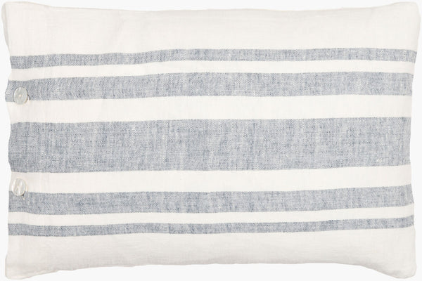 Surya Linen Stripe Lumbar Pillow Buttoned Cottage Style Accent for Sofa or Bed LNB003-1320P